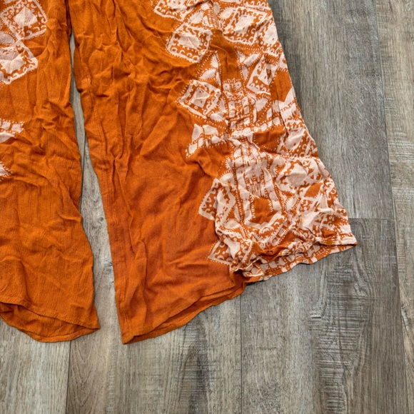 Free People Boho Orange Floral Flowey Pants Size S - Picture 3 of 5